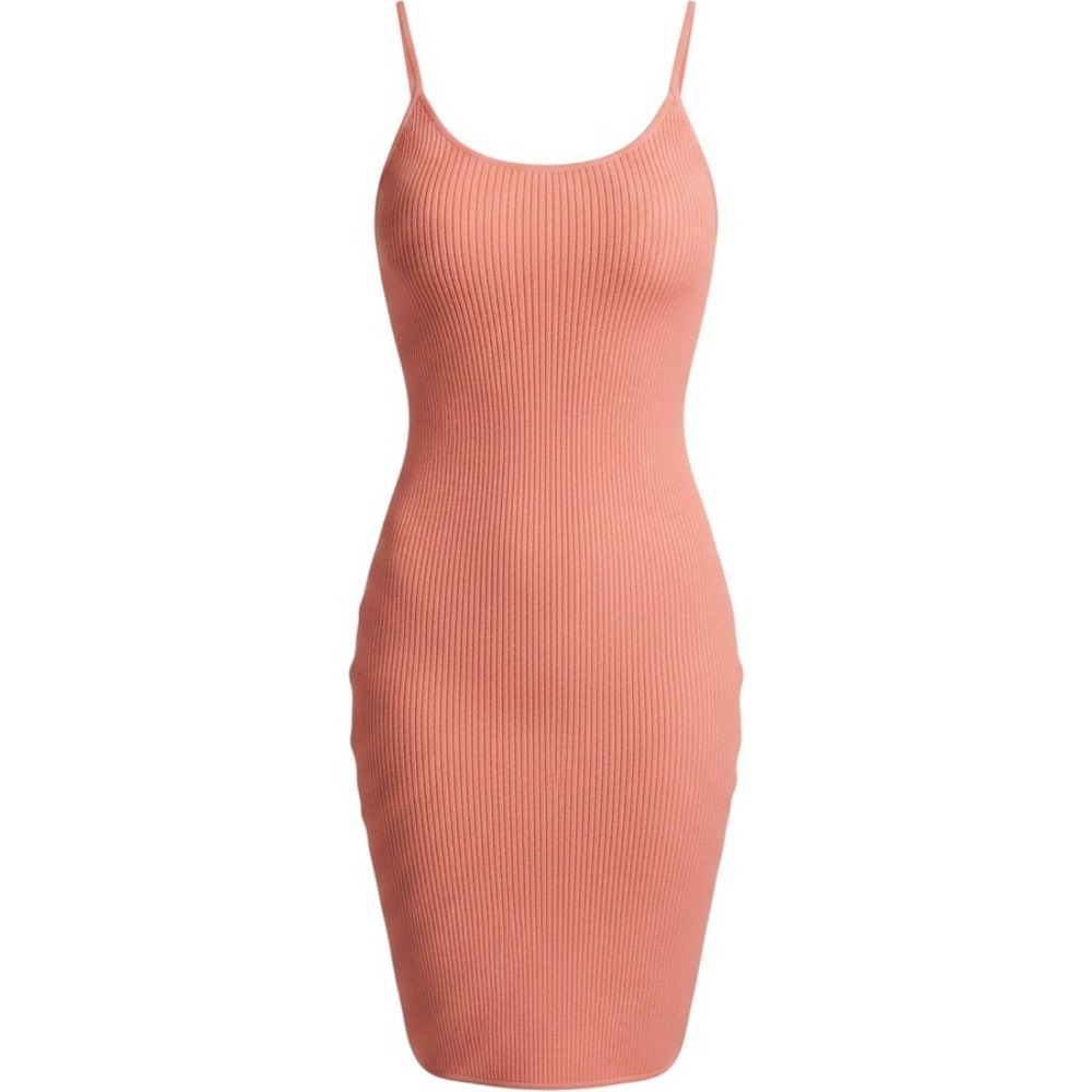 IMMODEL Coral Peach Ribbed Knit Bodycon Mini Dress Adjustable Straps Size L